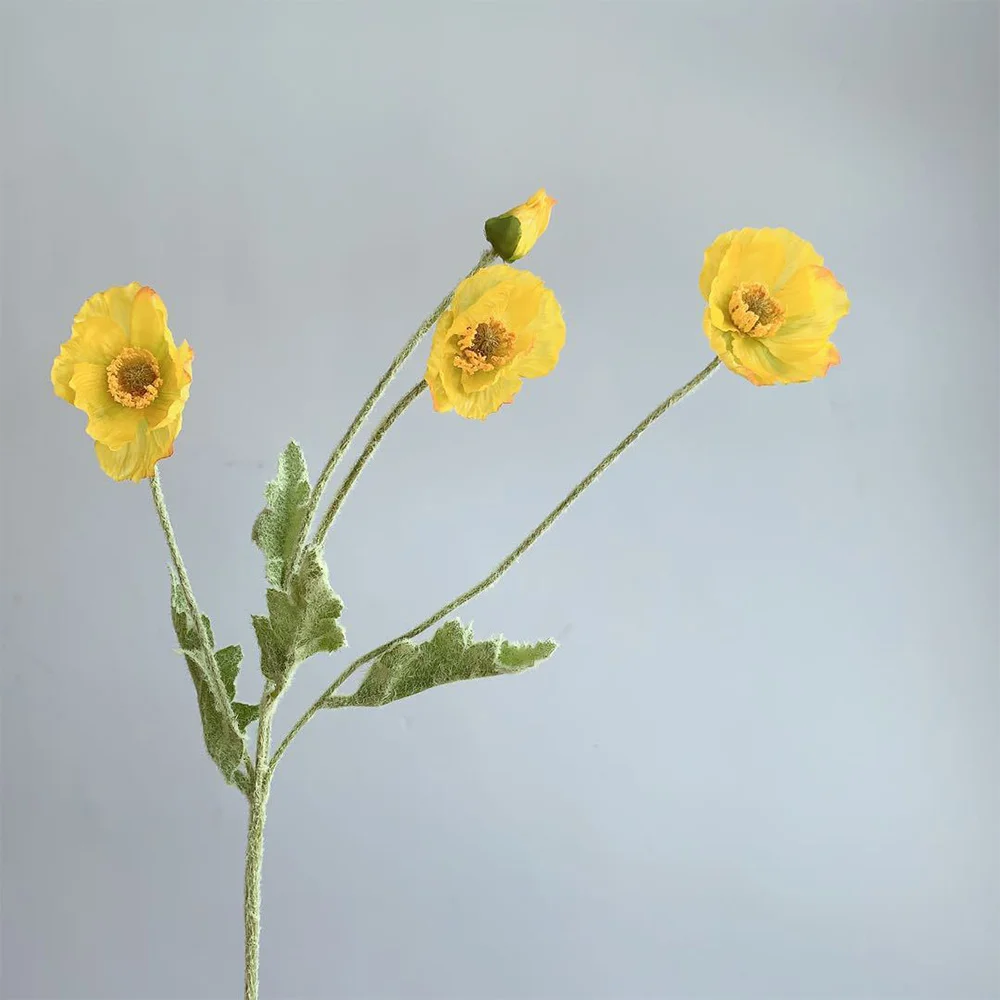 Yellow Fake Poppy Flowers - 23"