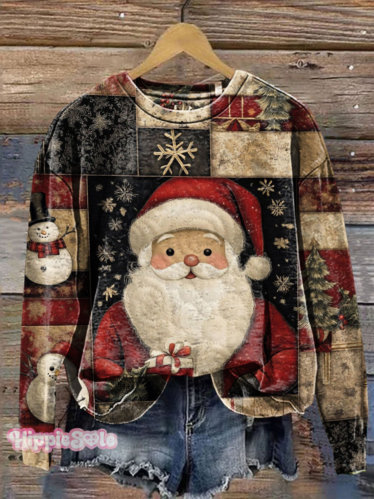 Vintage Santa Art Print Casual Sweatshirt Multicolor / S