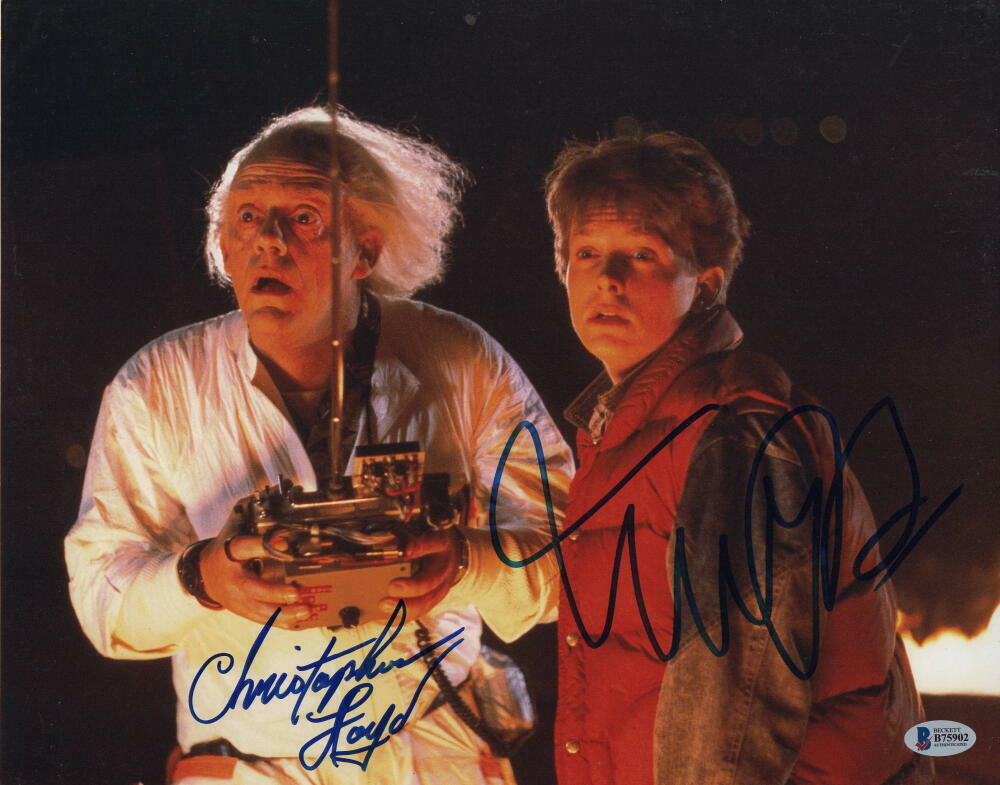 MICHAEL J FOX & CHRISTOPHER LLOYD CAST SIGNED AUTOGRAPH 11x14 Photo Poster painting G - BECKETT