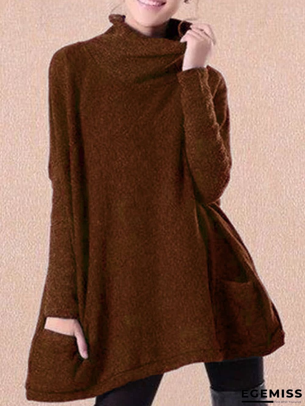 Black Patchwork Turtleneck Casual Sweater | EGEMISS