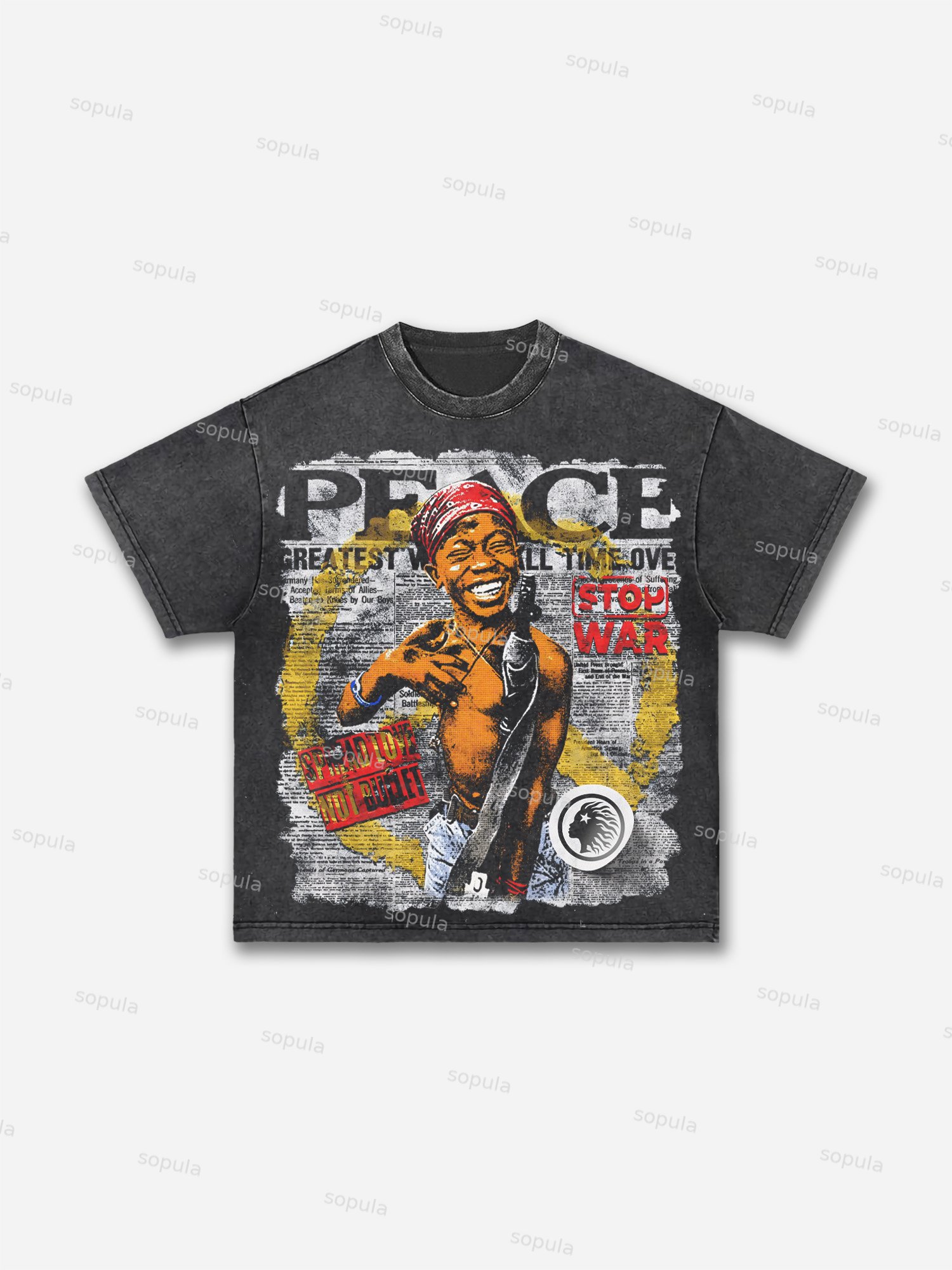 Peace Stop War Graphic Print Acid Wash T-shirt - Sopula｜Premium Graphic Tees & Graphic Clothing