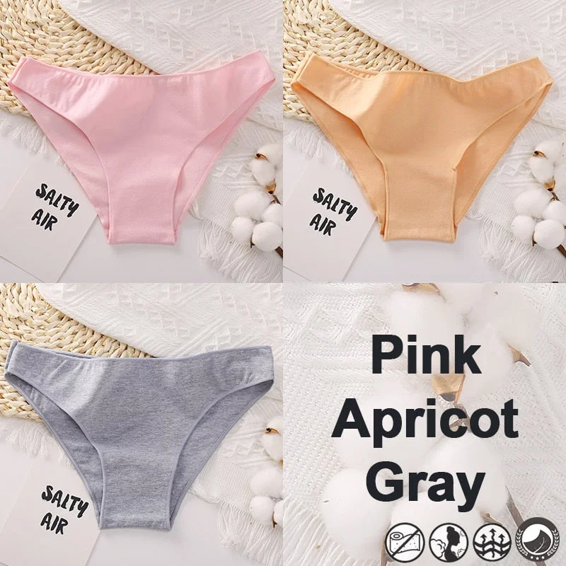 3PCS/Set Women's Panties Bikini Briefs Cotton Underwear Sexy Lingerie M-XXL Panties Female Underpants Solid Color Girls Pantys