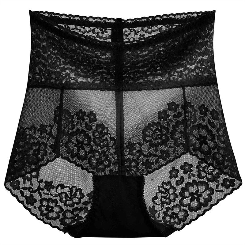High Waist Tummy Control Panties Sexy Lace Flowers Women Charming Knickers Plus Size Girdle Waist Underwear Butt Lifter Briefs