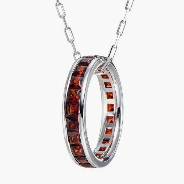 Handcrafted Sterling Silver Natural Garnet Ring Necklace