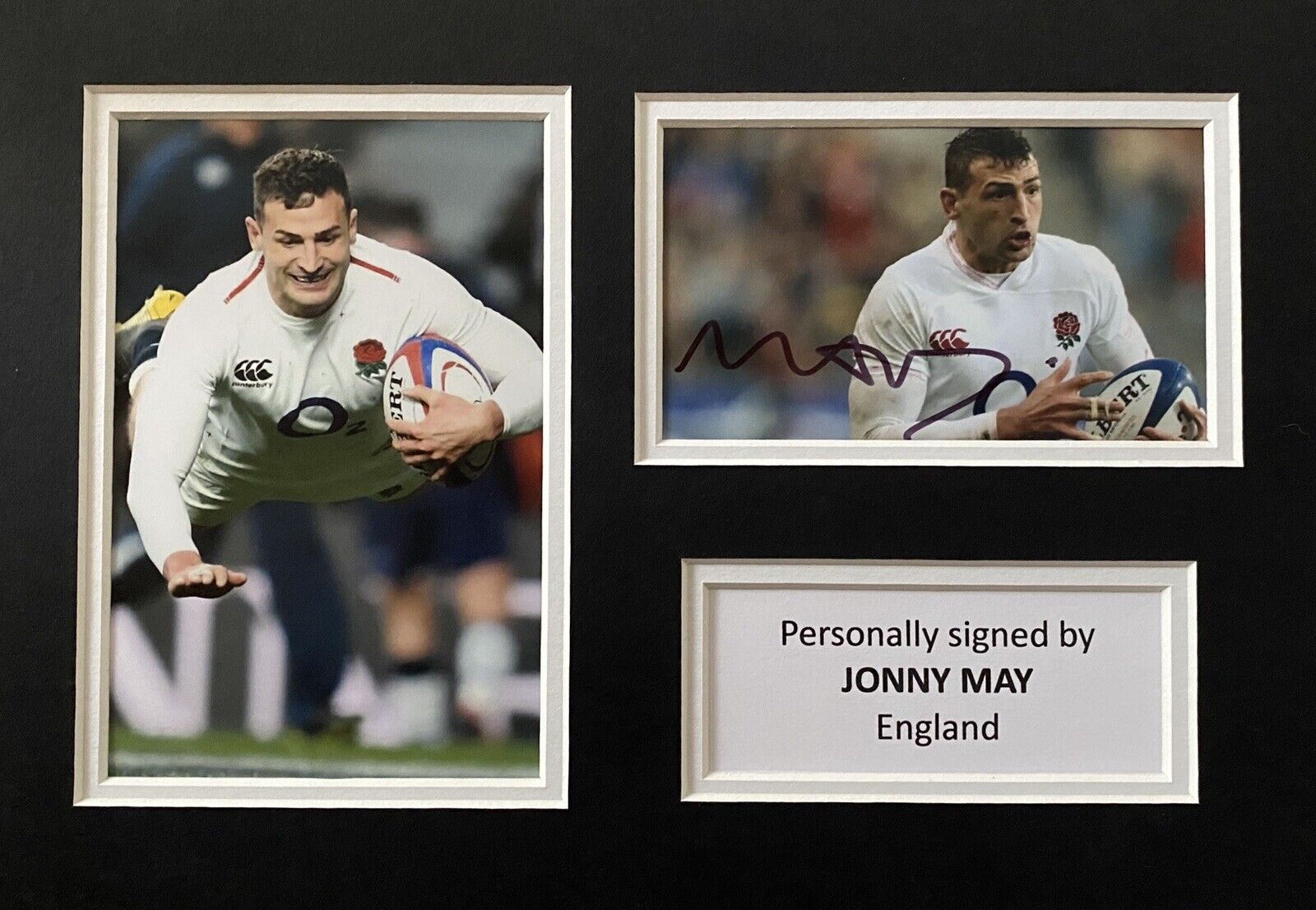 Jonny May Genuine Hand Signed England Photo Poster painting In A4 Mount Display