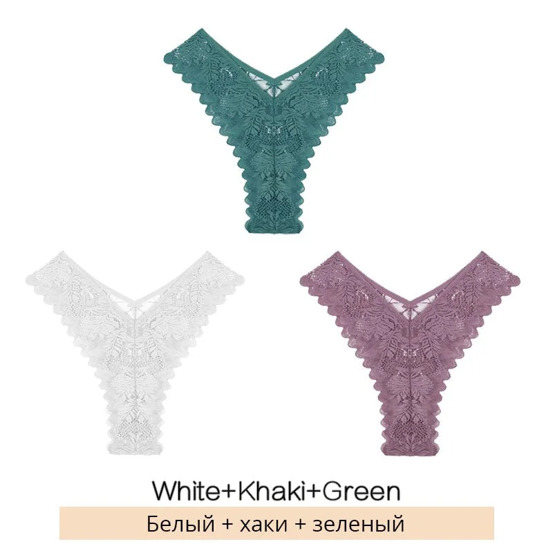 FINETOO New Lace Thongs 3Pcs/set Women Sexy G-string Underpants S-XL Lace Underwear Ladies Floral Panties Female Lingerie 2022