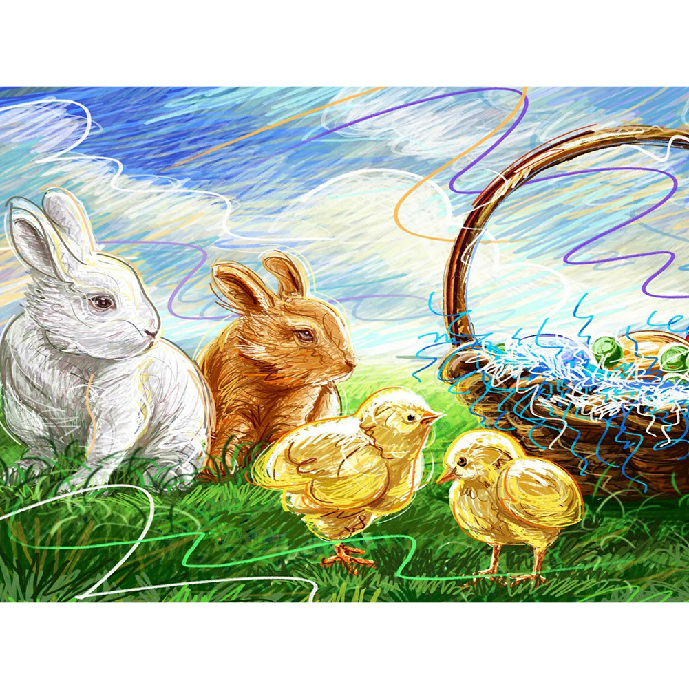 

50*40CM - Round Drill Diamond Painting - Easter Bunny, 501 Original