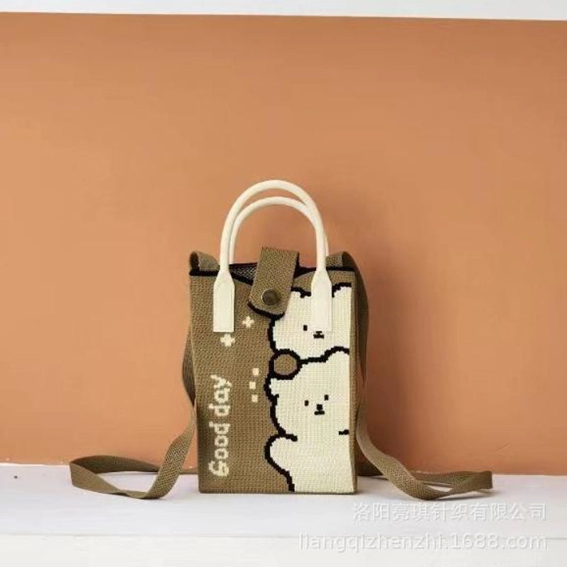 Women’s Polyester Cartoon Cute Square Hidden Buckle Shoulder Bag Handbag Crossbody Bag