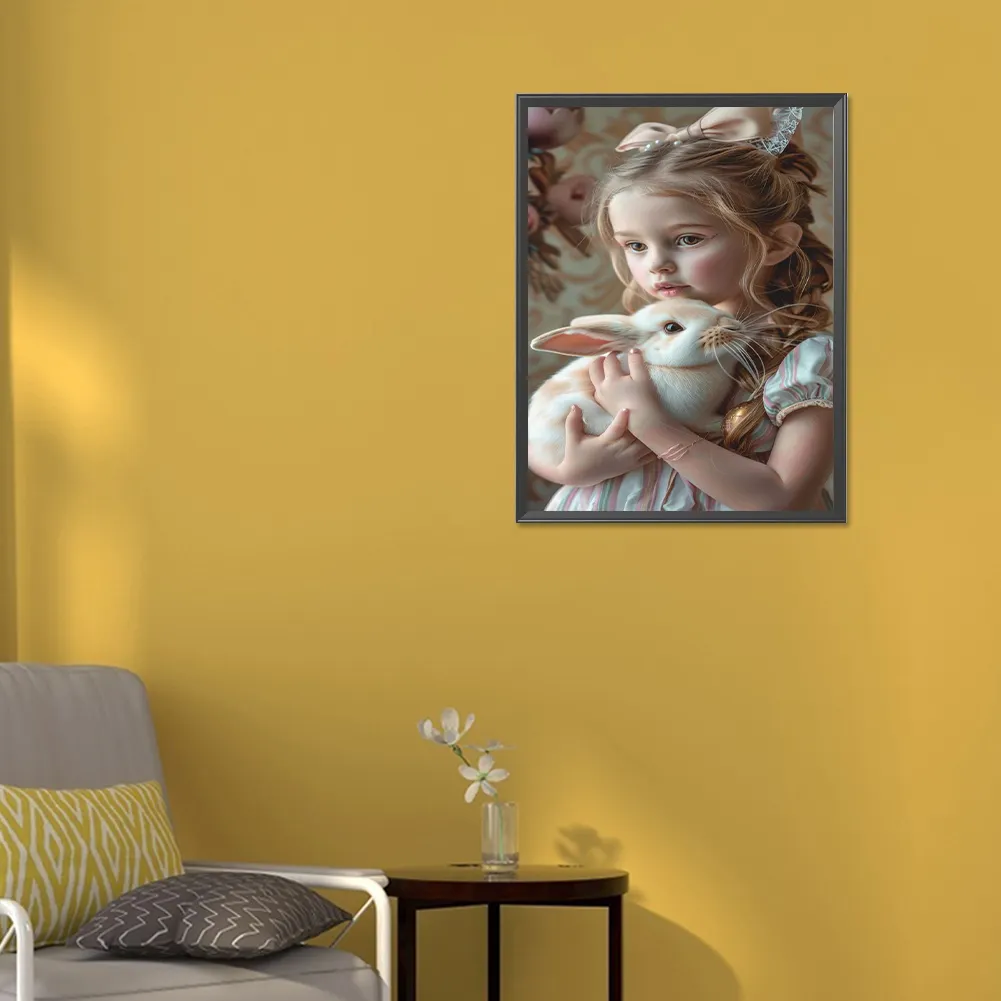 Full Round Diamond Painting 30*40cm - Girl Holding A Rabbit