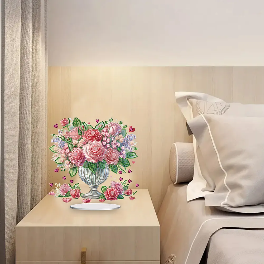DIY Rose Vase Acrylic Table Top Diamond Painting Ornament Kits for Office Desktop Decor