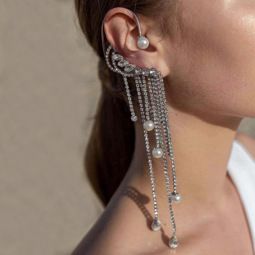 JIJIAWENHUA Creative Rhinestone Ear Hook Style Women's Single Earrings Dinner Party Fashion Jewelry Accessories
