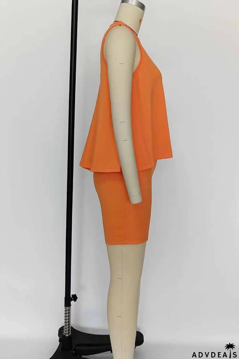 Orange Casual Print Letter O Neck Sleeveless Two Pieces