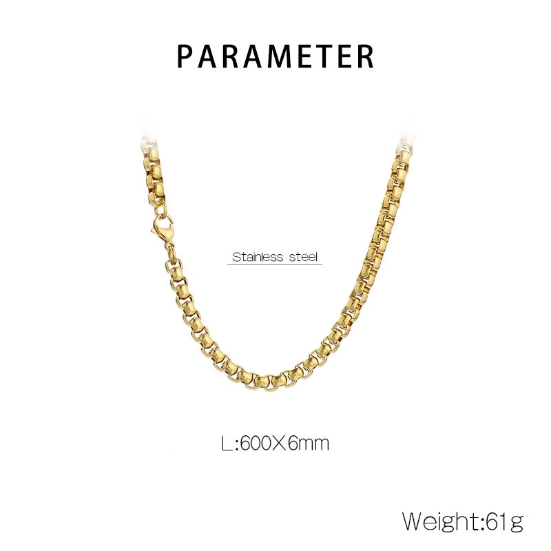 Fashion Classics Square Pearl Chain Men’s And Women’s Titanium Steel Necklace