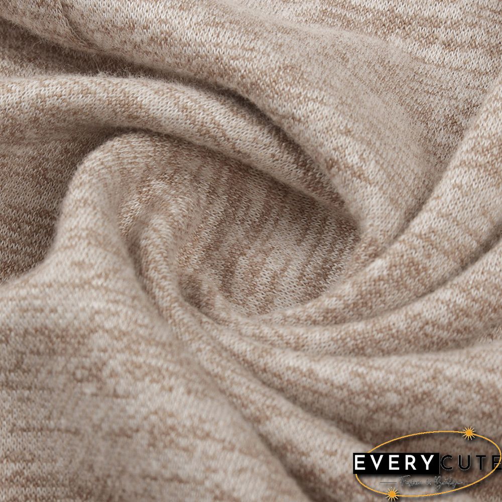 Khaki Button Neck Loose Style Plus Size Tops