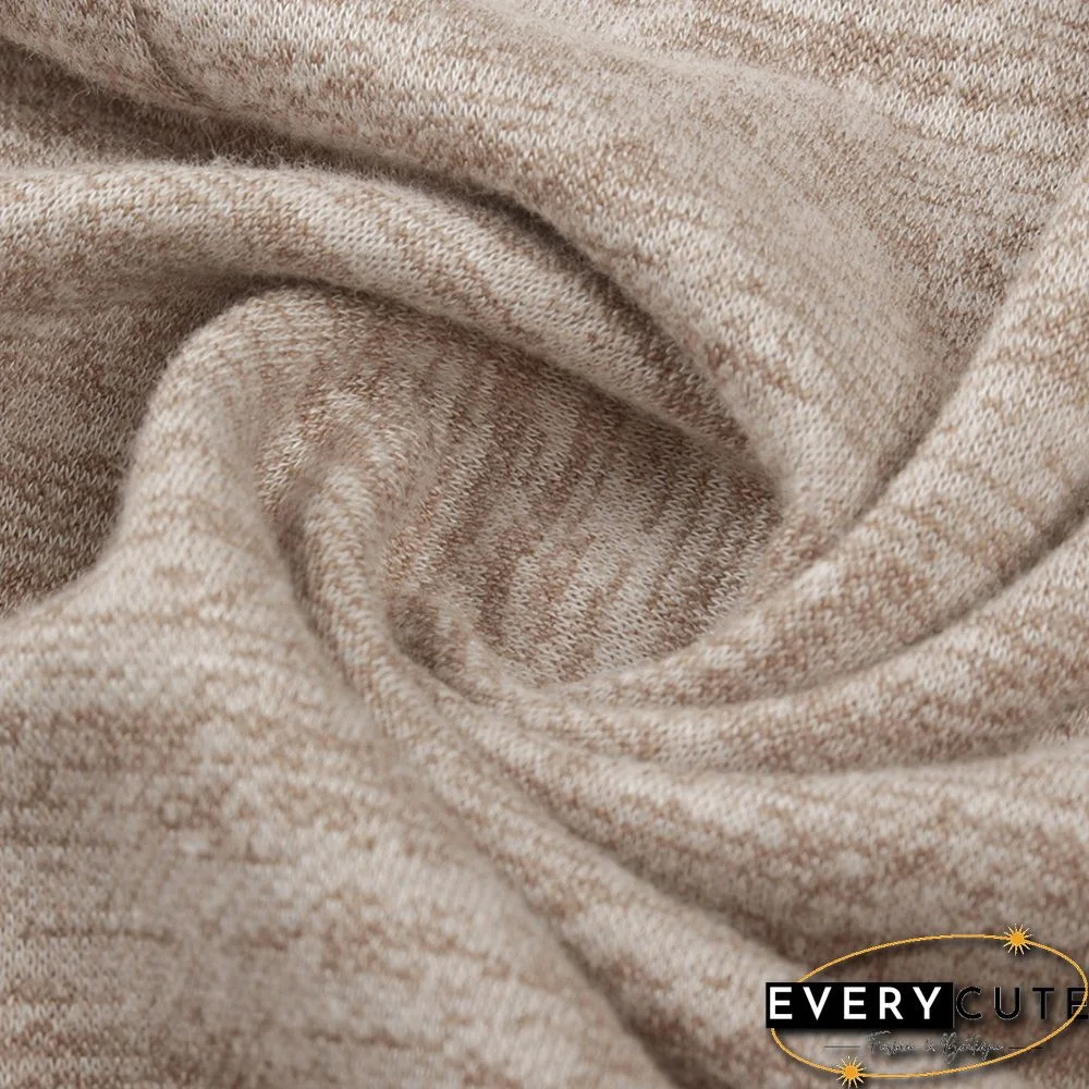 Khaki Button Neck Loose Style Plus Size Tops