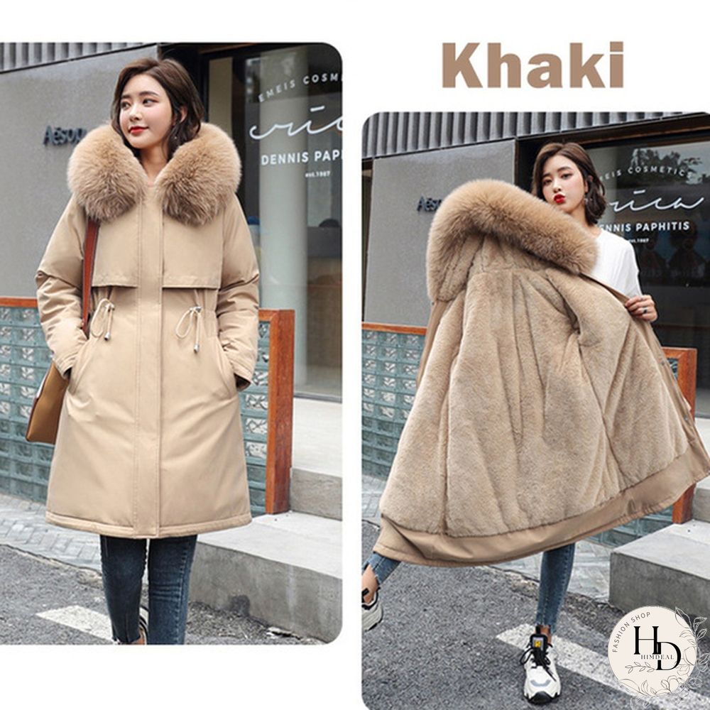 New cotton liner parker parka fashion adjustable waist fur collar winter jacket women