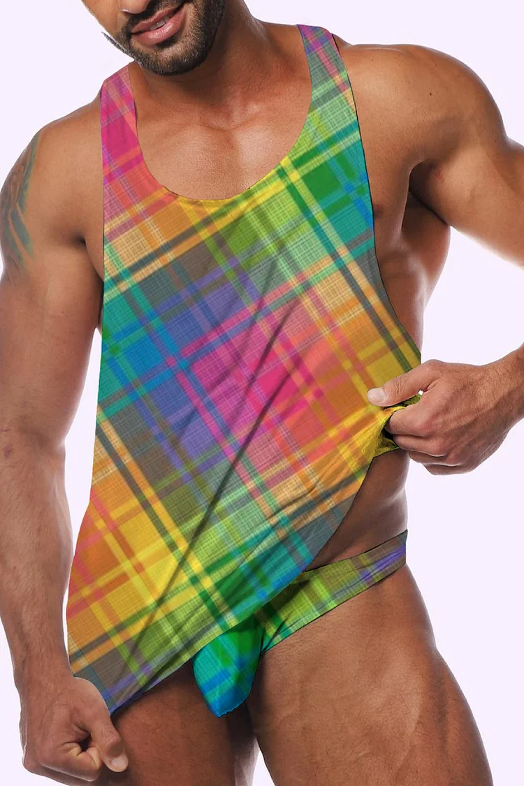 Rainbow Print Tank Top With Briefs Two Piece Set 