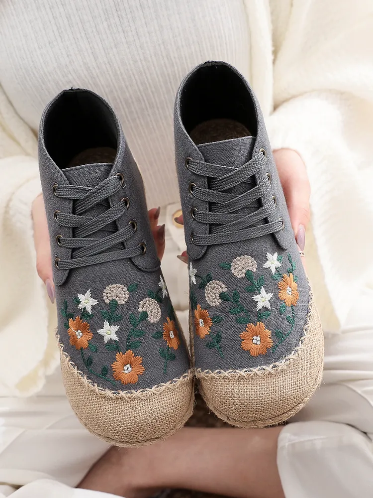 Cactus Rose | Embroidered Floral Head Hi-Top Sneakers Espadrilles