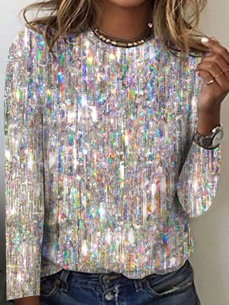 Fashion Sequin Glitter Print Long Sleeve T-Shirt