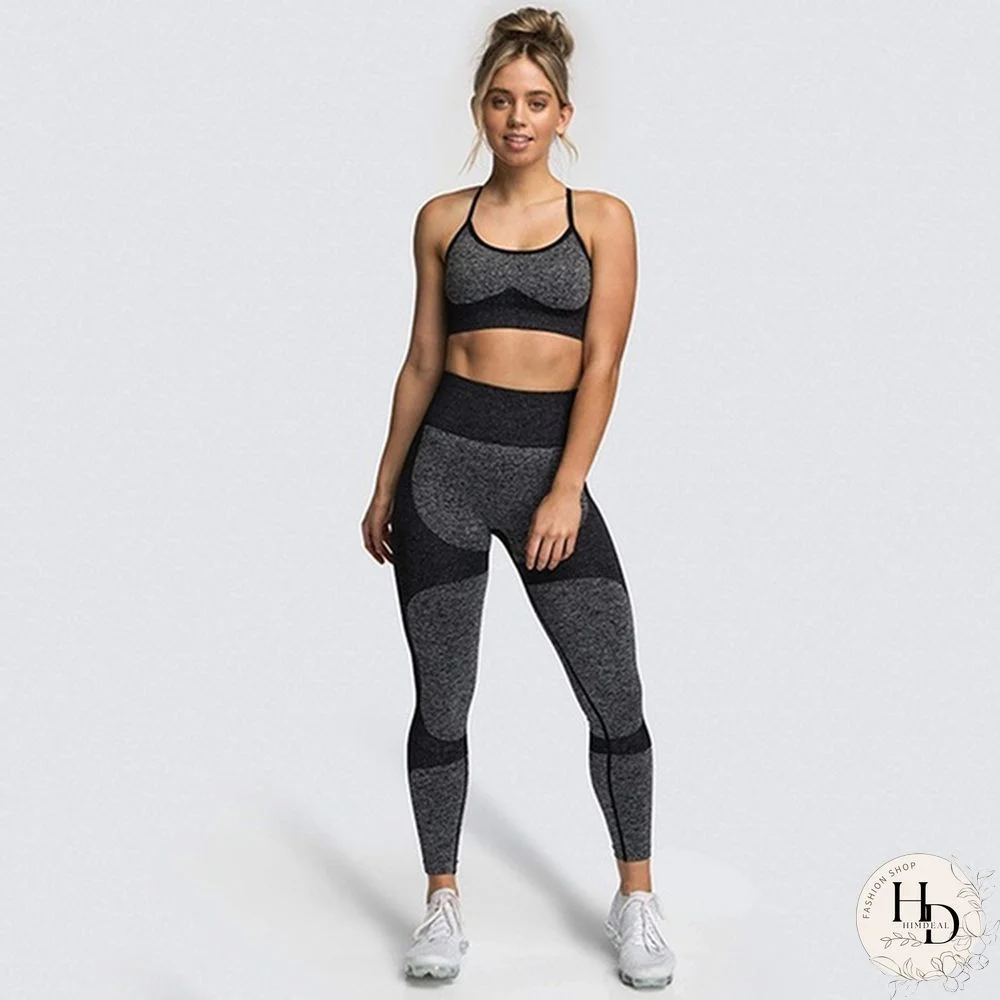 Women Seamless 1 Piece Yoga Set Workout Clothes Fitness Legging Gym Set Sleeveless Crop Top Shirts Fitness Bra High Waist Running Pants