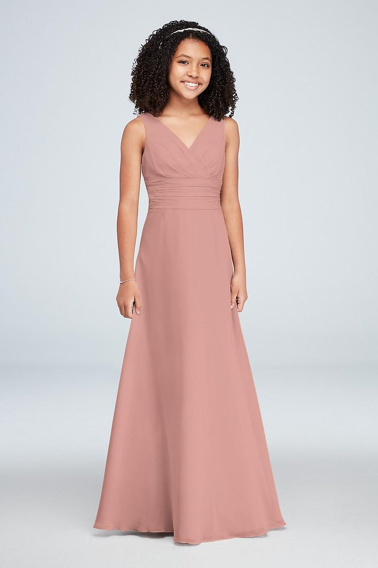 Daisda Simple Sleeveless V Neck A Line Junior Bridesmaid Dress