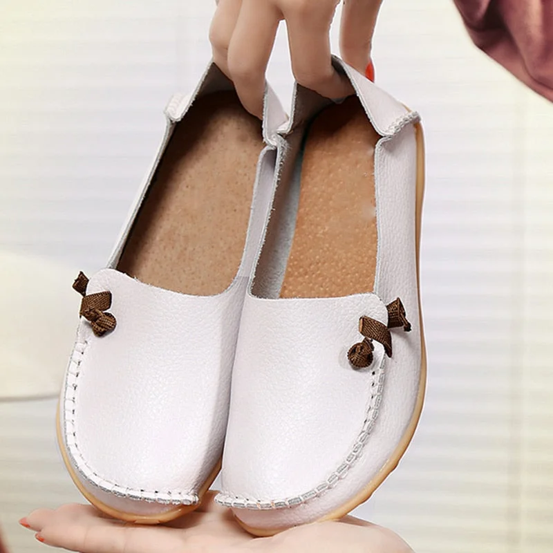 Women's Leather Shoes Flat Bottom Ladies Casual Mom Shoes Soft Loafers Women's Shallow Summer Comfort Flats Nursing Shoes Female