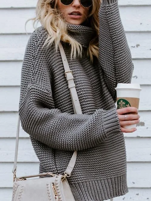 High-neck Long Sleeves Knitting Sweater Tops | EGEMISS