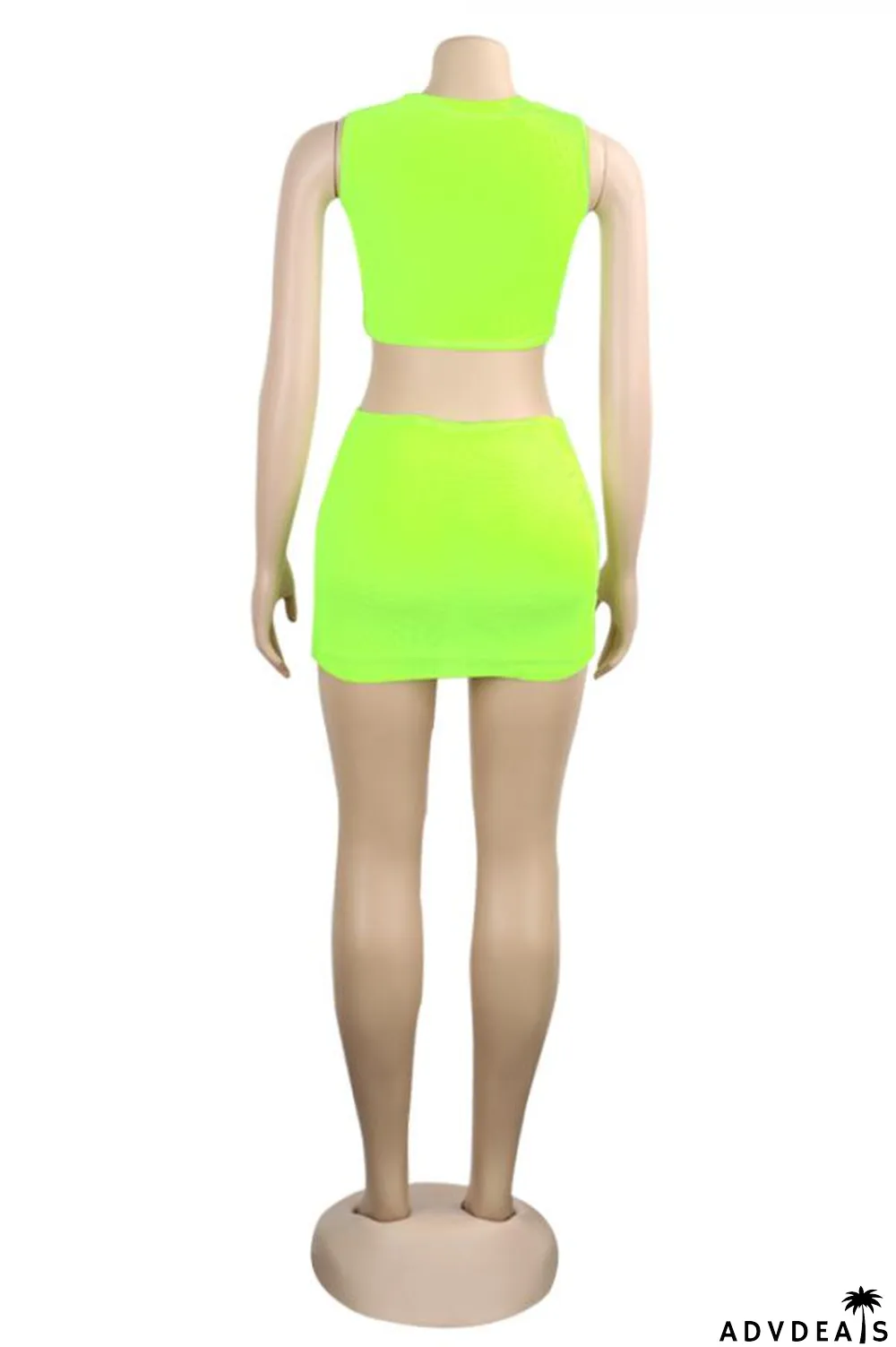 Fluorescent green Polyester Fashion Sexy Slim fit Two Piece Suits crop top Solid Fluorescent Skinny Sleeveless Two-Pi