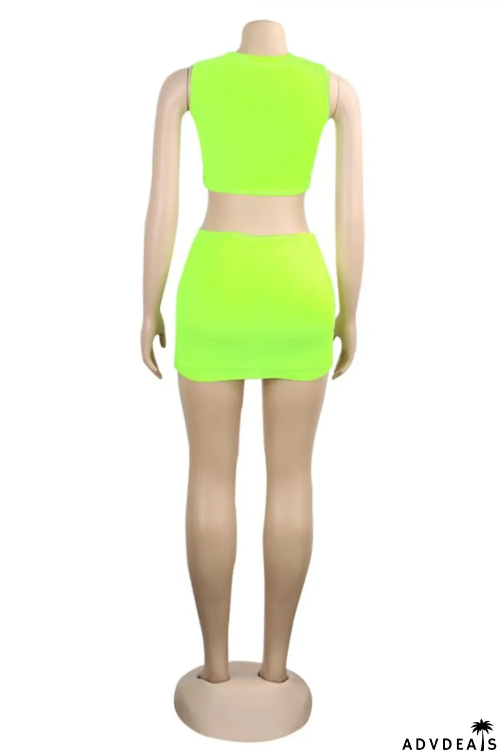 Fluorescent green Polyester Fashion Sexy Slim fit Two Piece Suits crop top Solid Fluorescent Skinny Sleeveless Two-Pi