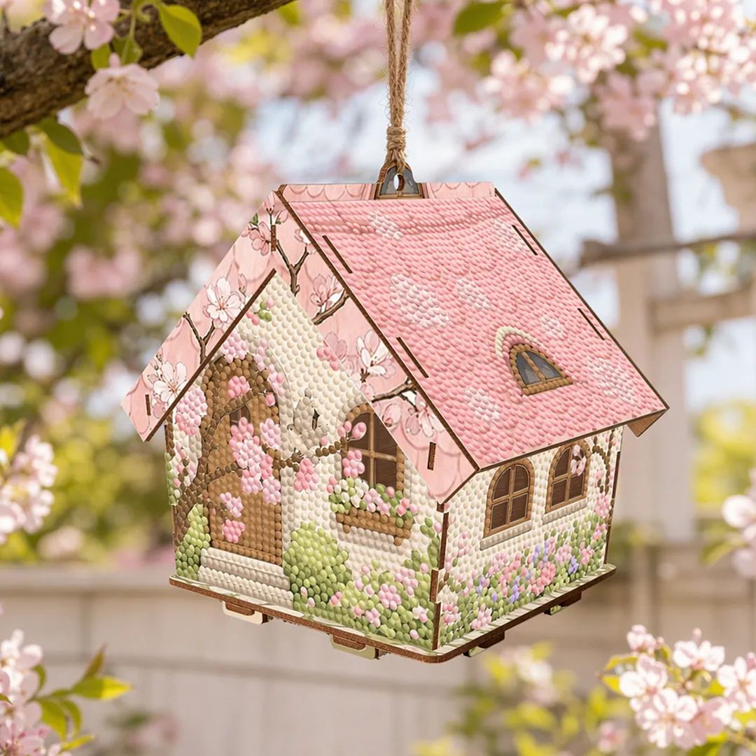 DIY Wooden House Diamond Art Painting Kit for Adults Home (Pink House)