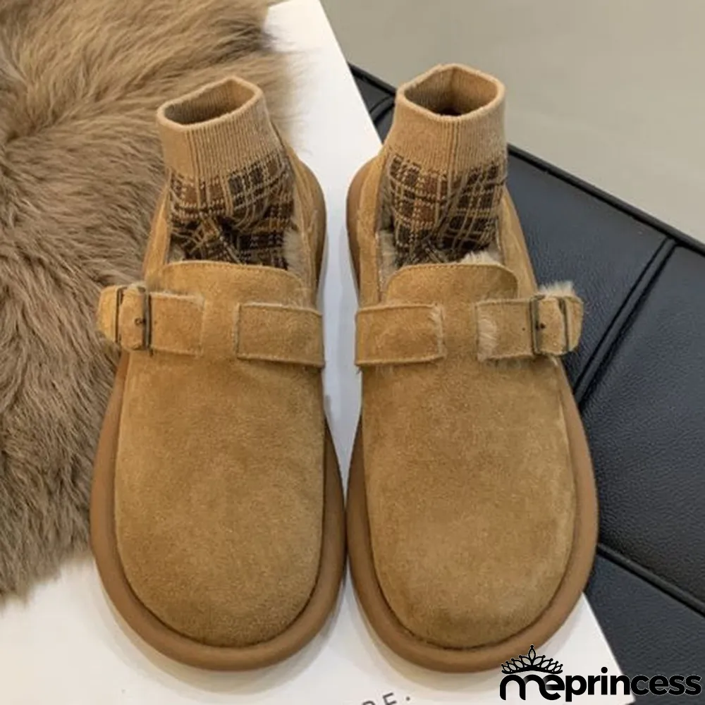 Women's Casual Solid Color Round Toe Flat Sole Plush Shoes