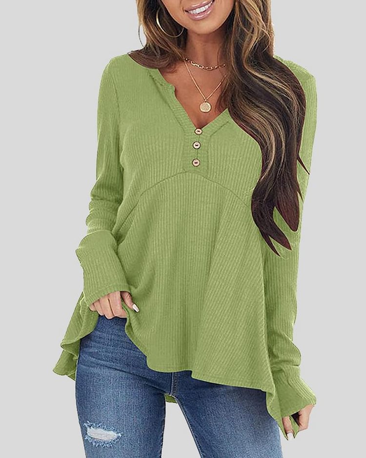 Button Front Rib-Knit V Neck Sweater - Shop Trendy Women's Clothing | LoverChic