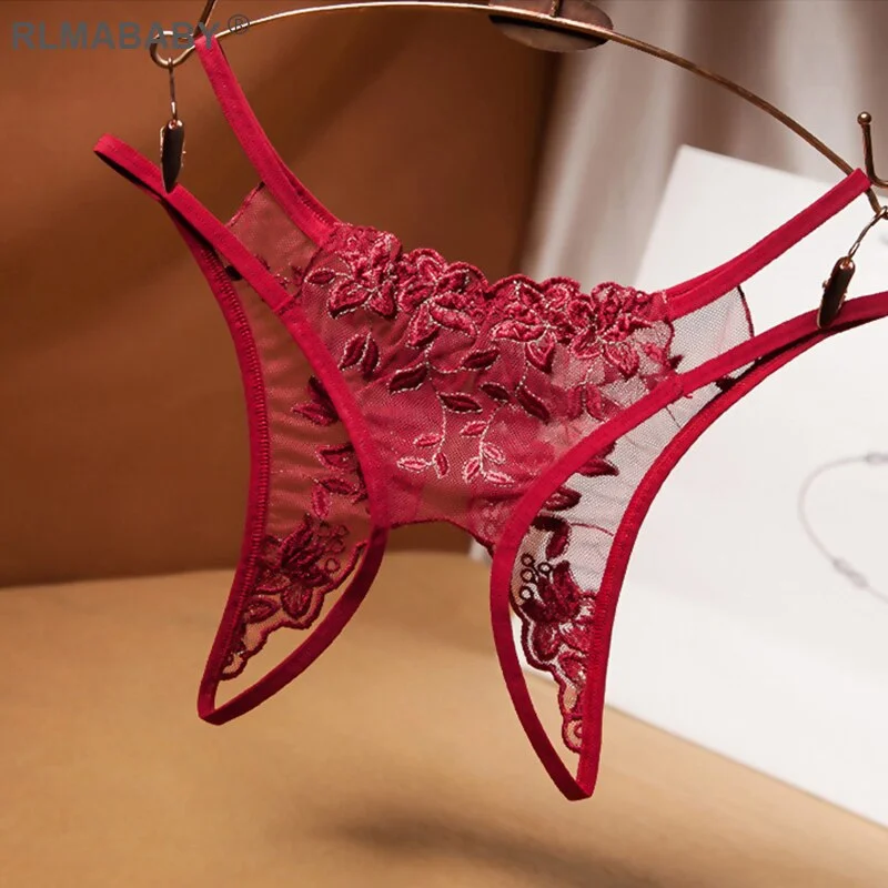Sexy Transparent Embroidery Bottom Open G-String Hot Hollow Hot Temptation Women Underwear Briefs Panties Fashion Lingerie Thong