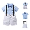 Baby Boys Birthday Formal Suit Gentleman Bowtie Set Short Sleeve Shirt Overall 2 Pcs - honeylives