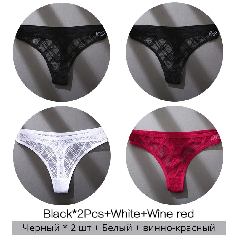 FINETOO Sexy Thongs Panties Women M-XL Transparent Lattice Underwear Ladies Lace G-string Underpants Female Thong Lingerie 2021