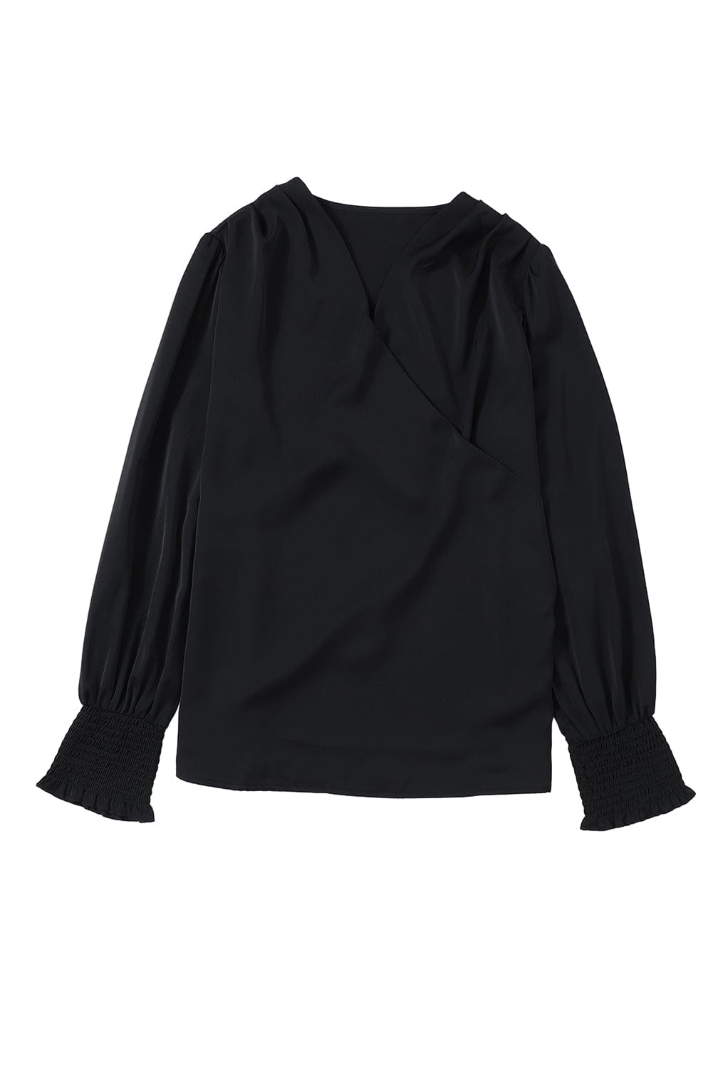 Elegant Black Drape Sleeve V-Neck Blouse