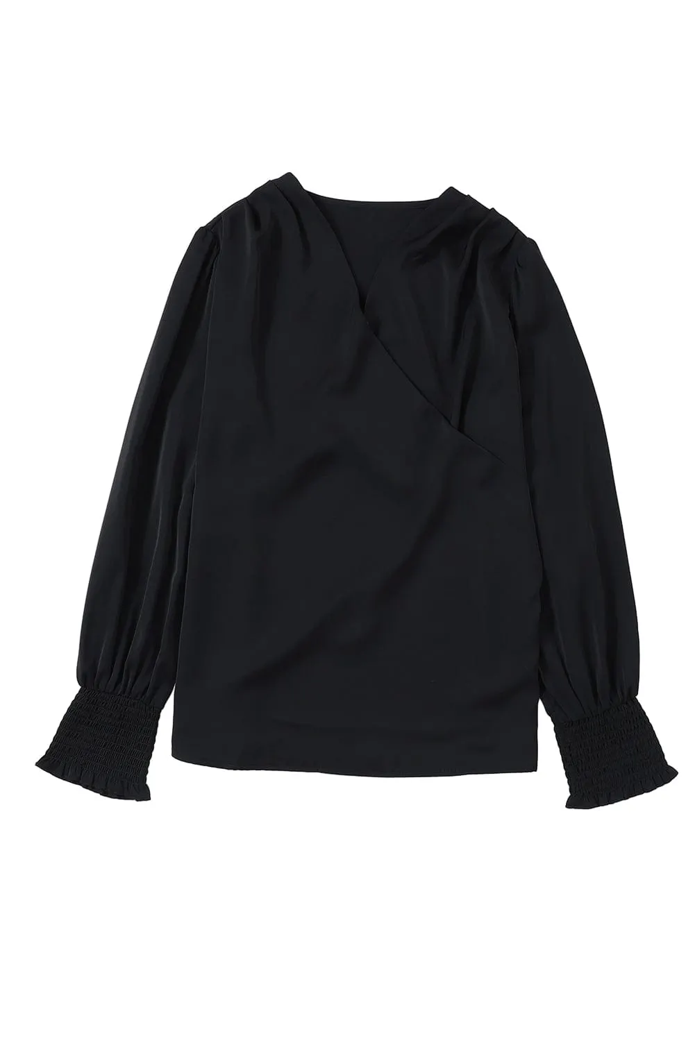 Elegant Black Drape Sleeve V-Neck Blouse