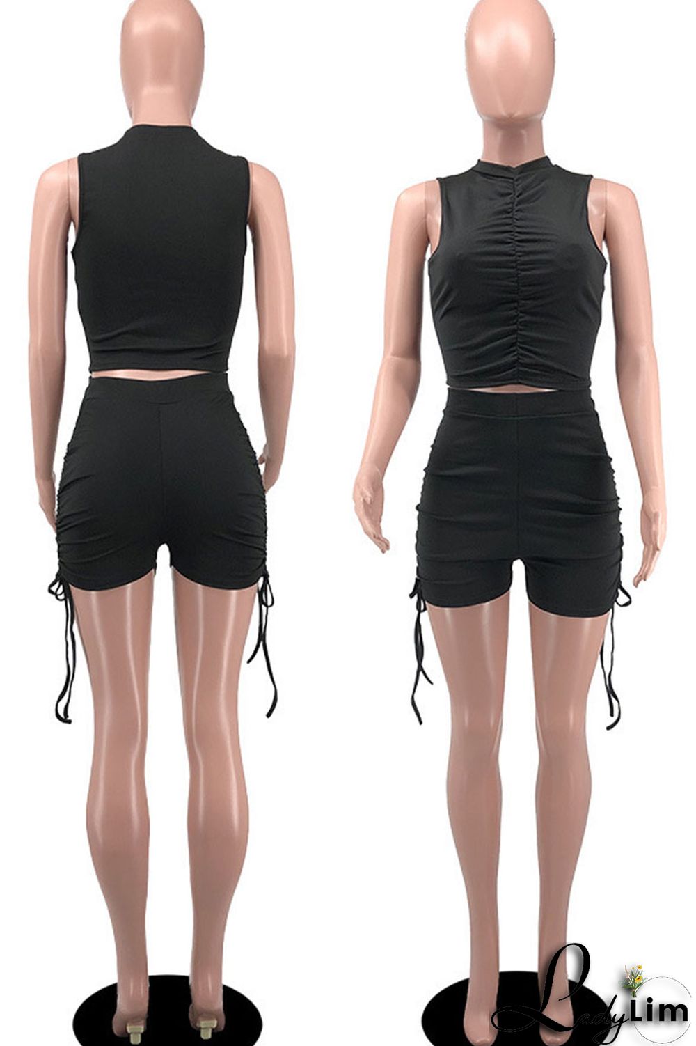 White Sexy Solid Bandage Split Joint Fold O Neck Sleeveless Two Pieces