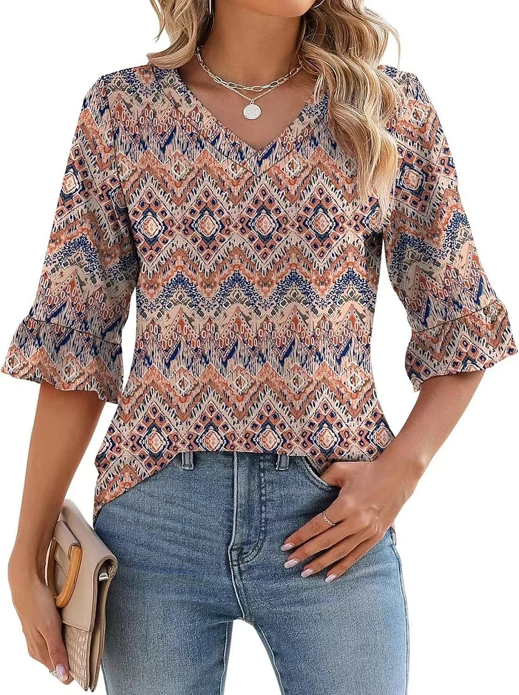 🔥2025 New Products 🔥 Women's Elegant Ruffle Sleeve V-Neck Top 