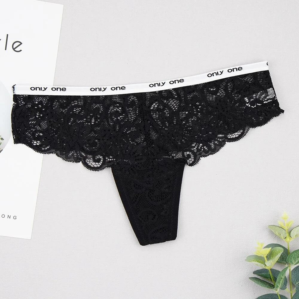 Billionm Women G String sexy Lingerie Letter Low-rise Breathable Lace Thongs Girl Panties With Hole Sexy Intimattes Large Size 3XL 4XL