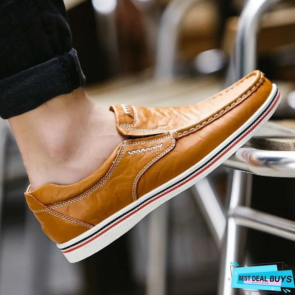 Leather Boat Shoes Casual Flats Moccasins Homme Driving Loafers Shoes Slip On Shoes