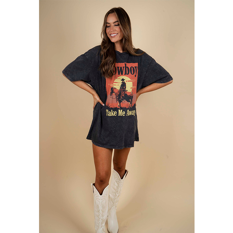 Cowboy Take Me Away Graphic Tee Oversized T Shirts For Women