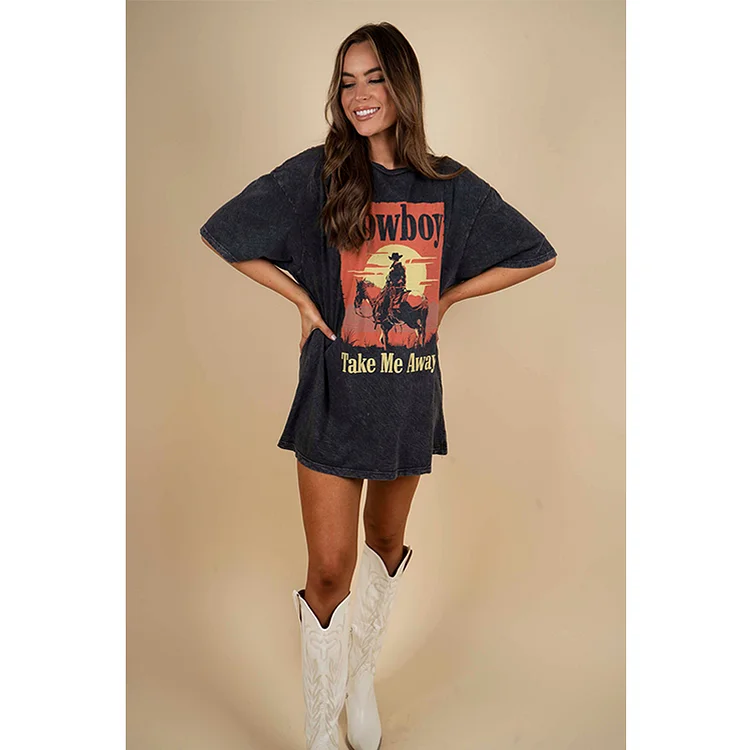 Cowboy Take Me Away Graphic Tee Oversized T Shirts For Women