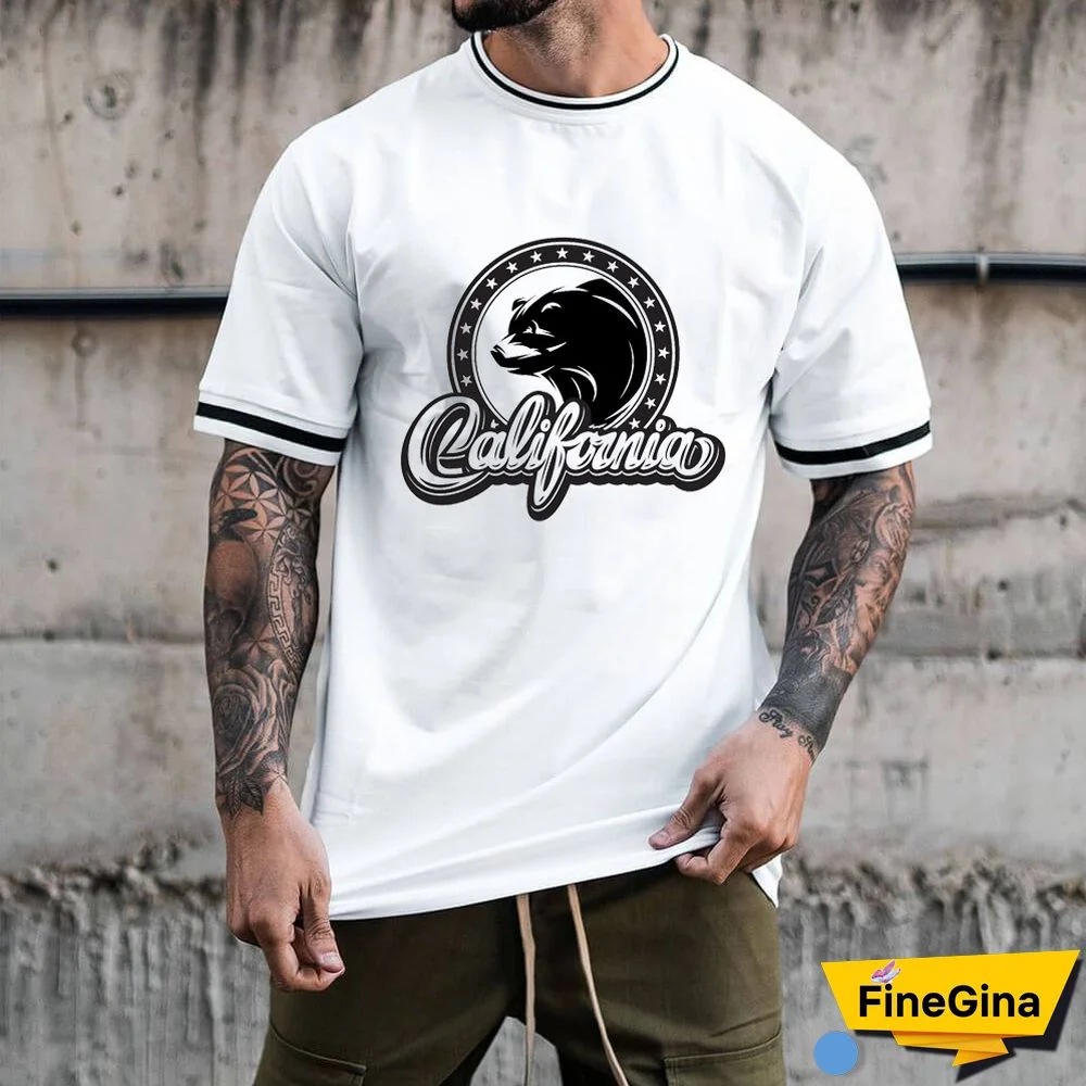 California Print Round Neck Short Sleeve T-Shirt