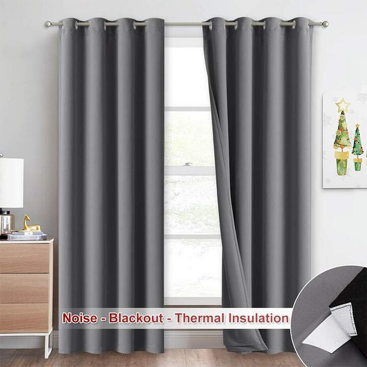 Indoor Gray Soundproof Blackout Curtains For Bedroom With Three Layers 1Pcs -ChouChouHome