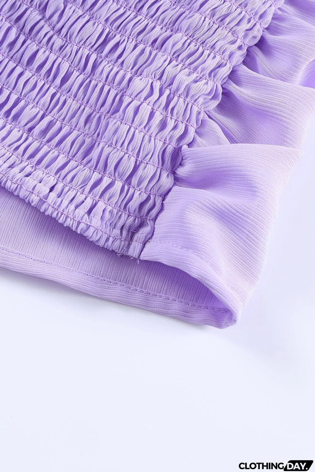 Crinkle Square Neck Puff Sleeve Top