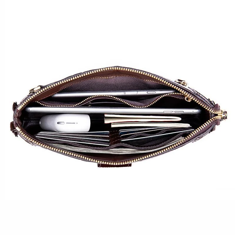 Mens Business Crocodile Leather Clutch Bag