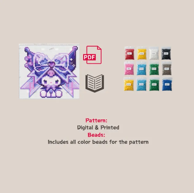 Purple Ribbon Kuromi Pixel Pattern Fuse Bead Kit  | Cute DIY Fuse 2793 Beads Set