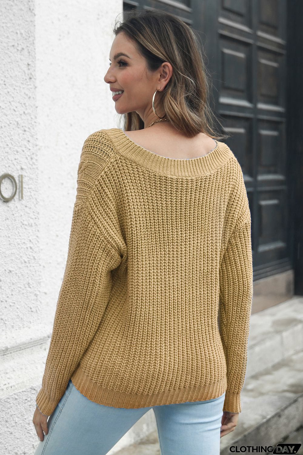 Cable-Knit V-Neck Sweater