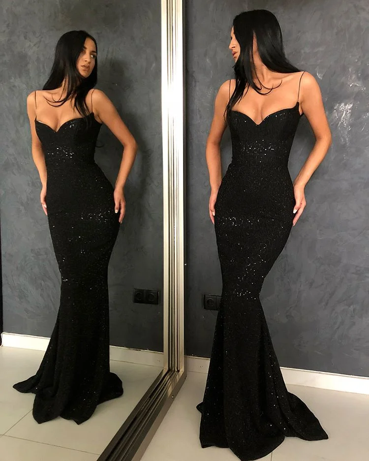 Simple Black Spaghetti Strap Mermaid Long Prom Dress,Evening Dress,PD37740 main image 0